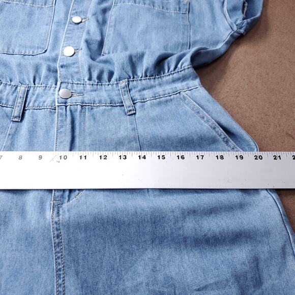 Denim Coveralls Women M Light Blue Button Up Roll Sleeve Utility Casual Trendy - Picture 10 of 13
